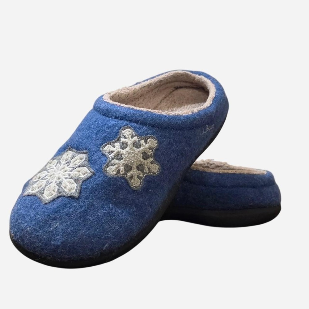 LL Bean Daybreak Scuffs Blue Chickadee Slipper Wool Mule Clog Womens 11